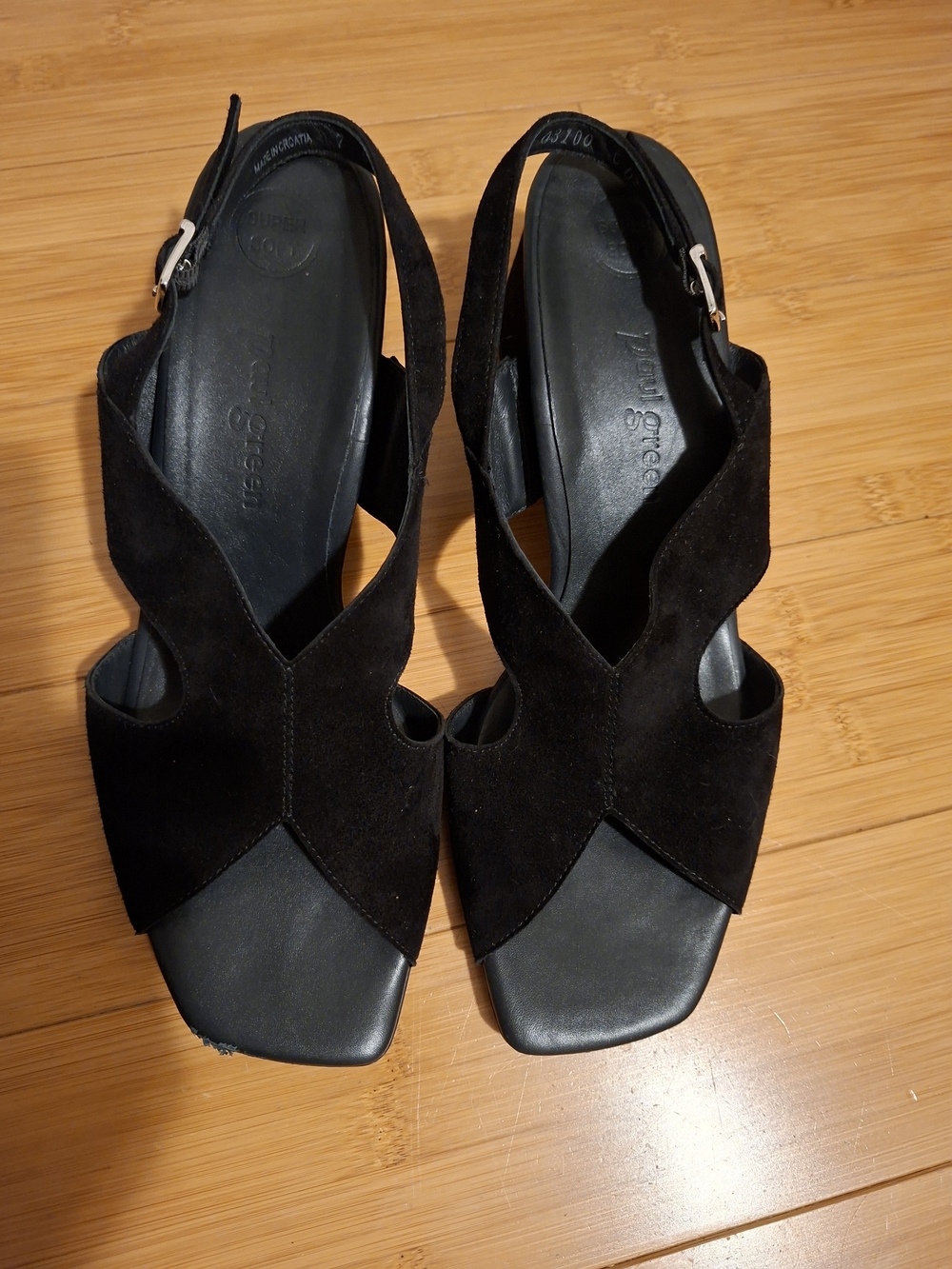 Paul Green Black Suede Slingback Block Heel Sandals/Mules